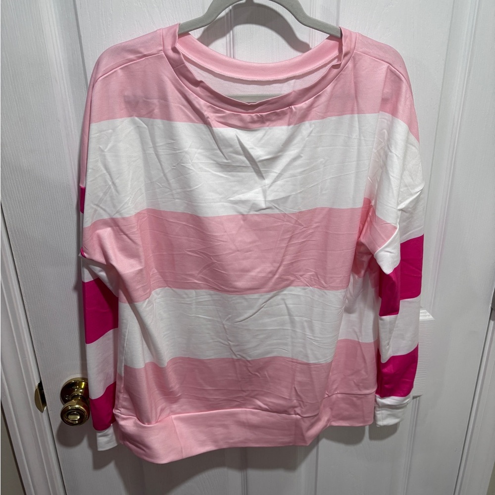 Pink and White Striped Long Sleeve Shirt